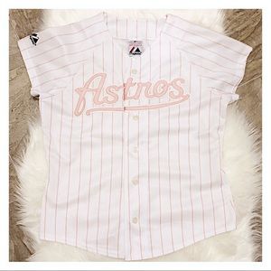 Majestic Pink and White Pinstriped Astros Jersey